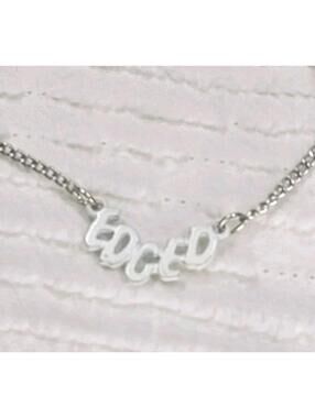Vtg VALLEY GIRL Nameplate Necklace "EDGED" 80s Slang Lingo Word Metal White